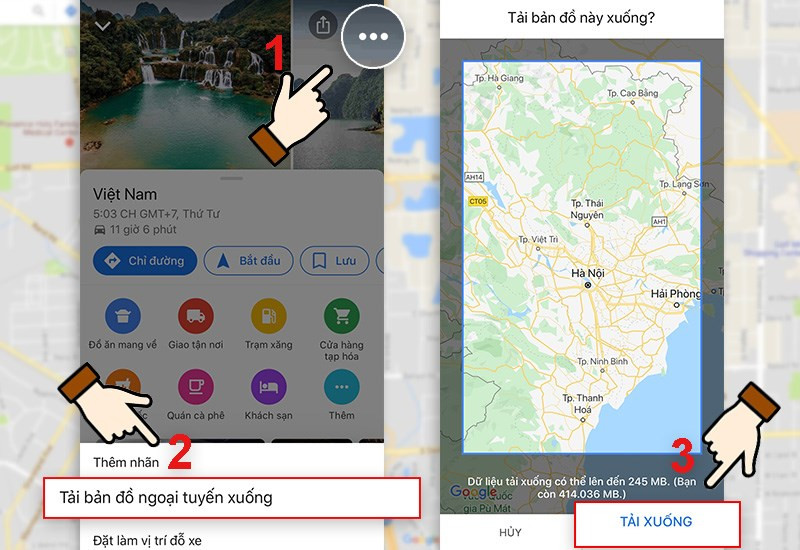 alt text: Các bước tải bản đồ offline trên Google Maps