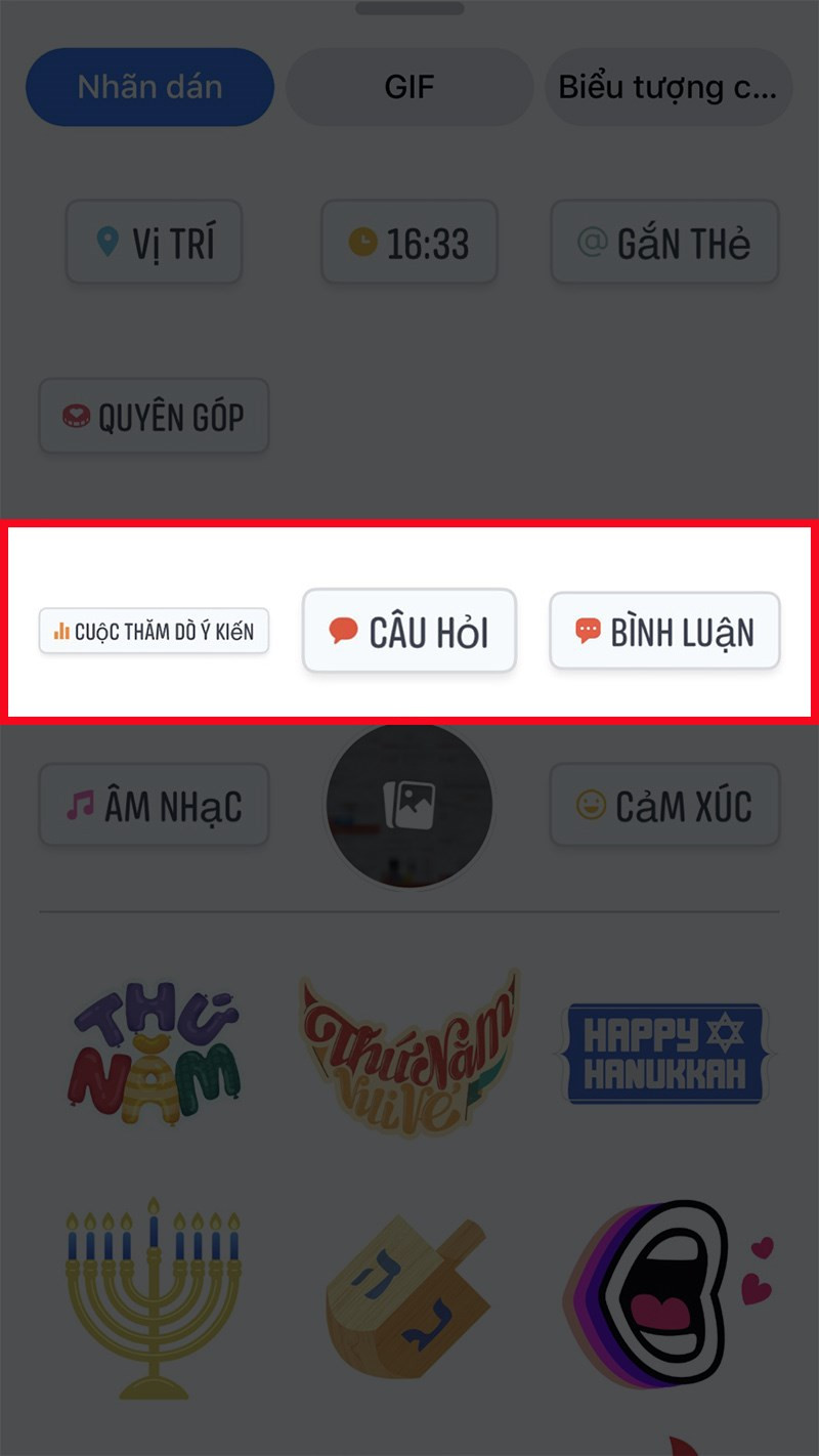 alt text: Các lựa chọn dạng câu hỏi trên story Facebook