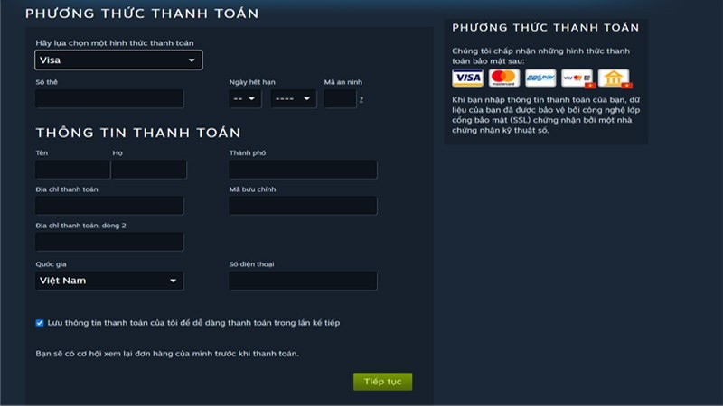 alt text: Các phương thức thanh toán trên Steam