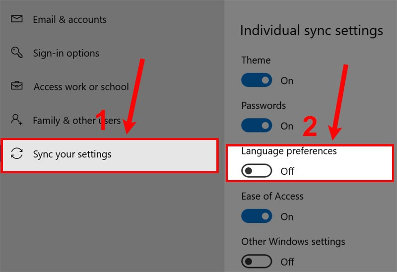 alt text: Cài đặt đồng bộ hóa trên Windows 10
