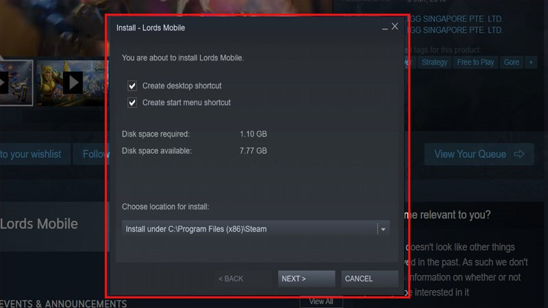 alt text: Cài đặt Lords Mobile trên Steam