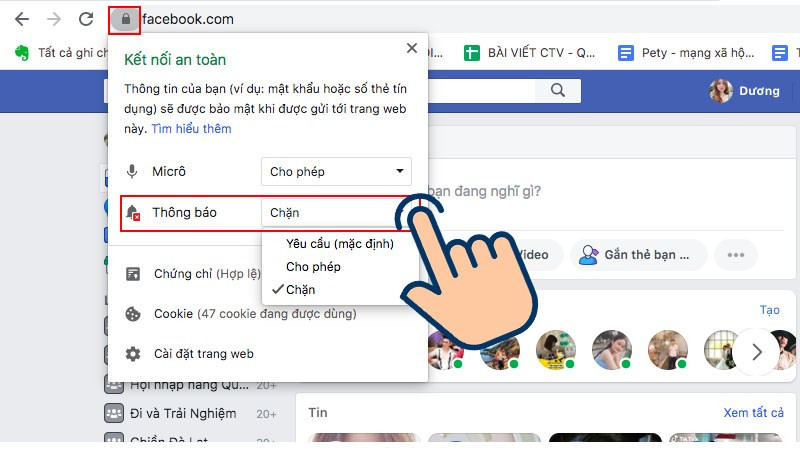 alt text: Chặn thông báo Facebook từ thanh địa chỉ