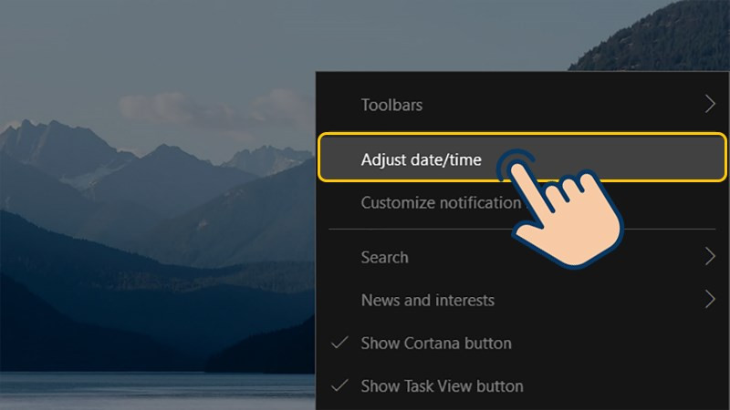alt text: Chọn Adjust date/time để cài đặt lại ngày giờ