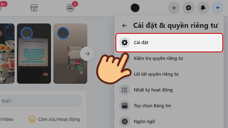 alt text: Chọn Cài đặt trên máy tính