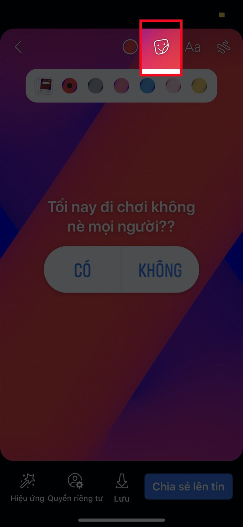 alt text: Chọn dạng câu hỏi trên story Facebook