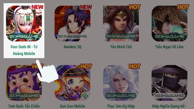 alt text: Chọn game Tứ Hoàng Mobile trên trang nạp thẻ