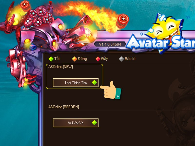 alt text: Chọn máy chủ Avatar Star