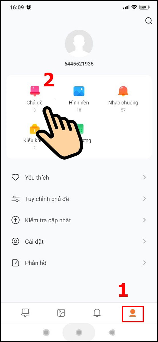 alt text: Chọn mục chủ đề trong cài đặt cá nhân