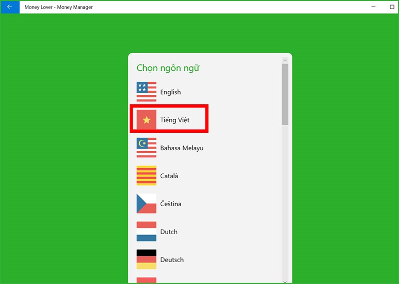 alt text: Chọn ngôn ngữ hiển thị cho Money Lover