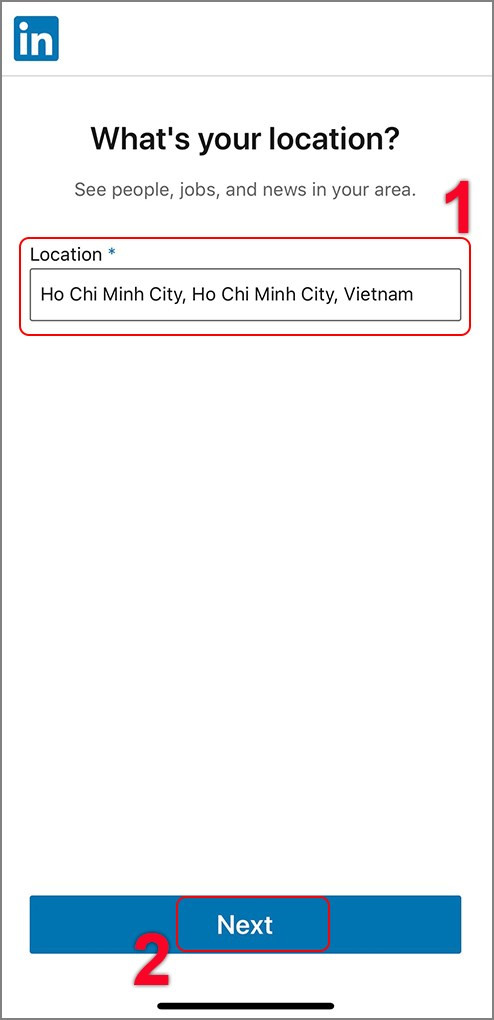 alt text: Chọn quốc gia và thành phố trên LinkedIn