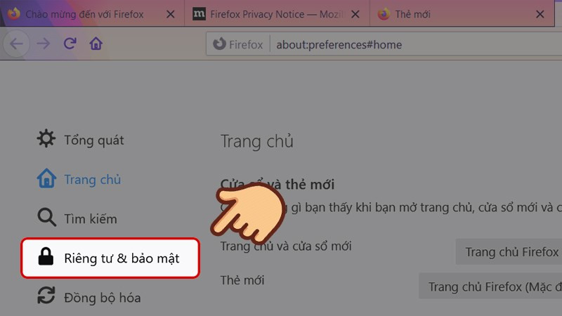 alt text: Chọn Riêng tư & Bảo mật