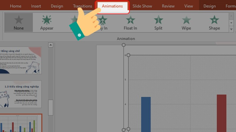 alt text: Chọn tab Animations đồ thị
