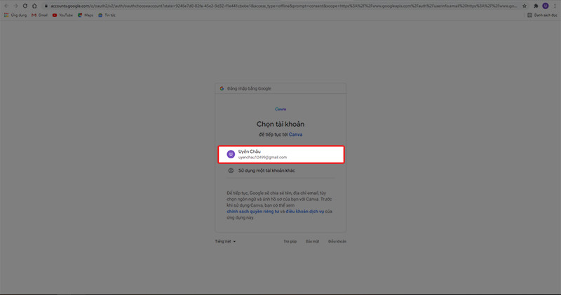 alt text: Chọn tài khoản Google để đăng nhập