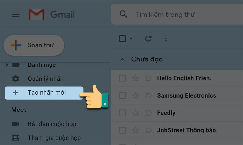 alt text: Chọn Tạo nhãn mới trong Gmail