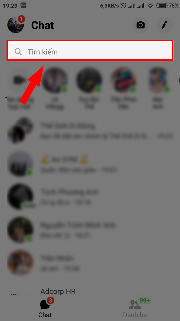 alt text: Chọn tìm kiếm trên Messenger