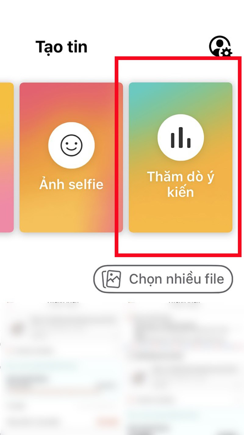 alt text: Chọn tính năng thăm dò ý kiến trên story Facebook