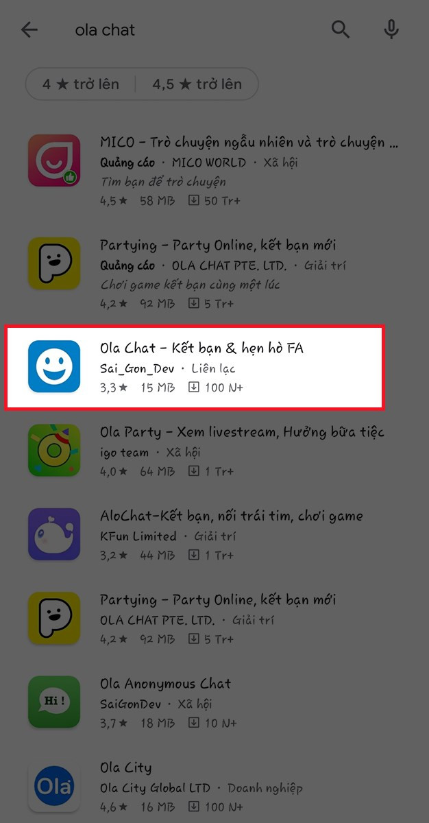 alt text: Chọn ứng dụng Ola Chat