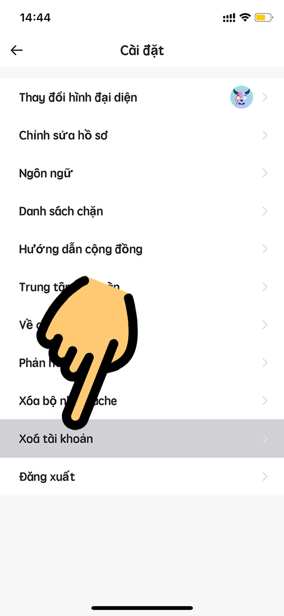 alt text: Chọn "Xóa tài khoản" trên Litmatch