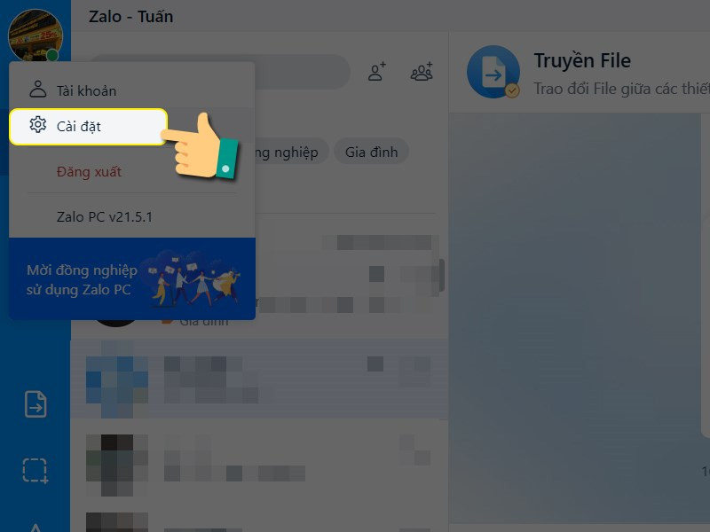 alt text: Click vào ảnh đại diện Zalo