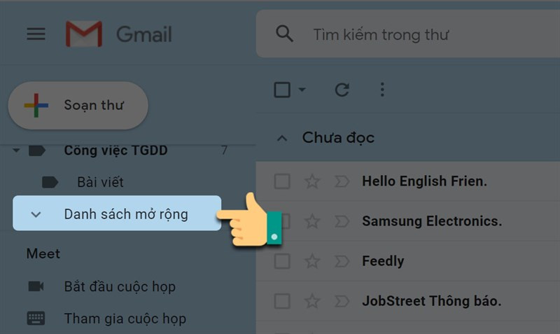 alt text: Click vào Danh sách mở rộng trong Gmail