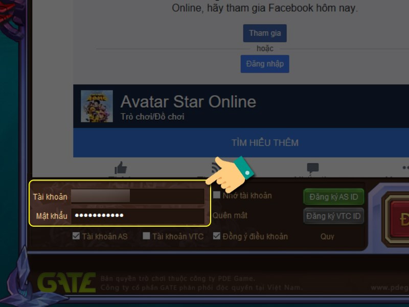 alt text: Đăng nhập Avatar Star