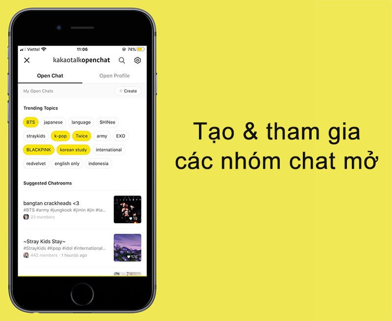 alt text: Danh sách nhóm chat trên KakaoTalk