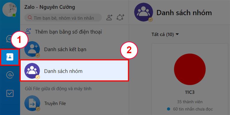 alt text: Danh sách nhóm Zalo trên máy tính