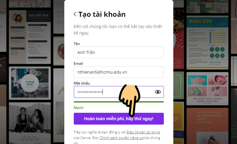 alt text: Điền thông tin đăng ký tài khoản Canva