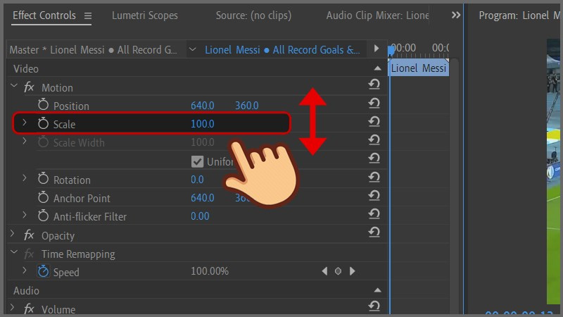 alt text: Điều chỉnh kích thước video trong Adobe Premiere