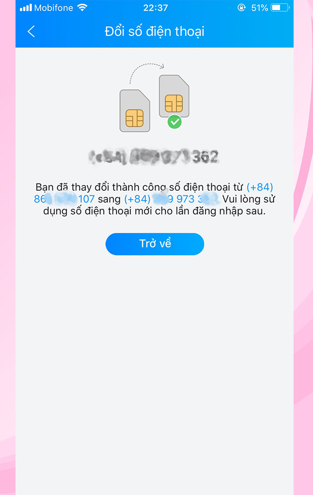 alt text: Đổi số điện thoại Zalo thành công