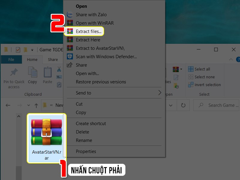 alt text: Giải nén file cài đặt Avatar Star