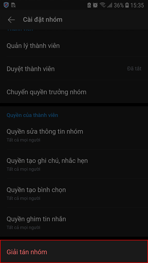 alt text: Giải tán nhóm Zalo trên điện thoại