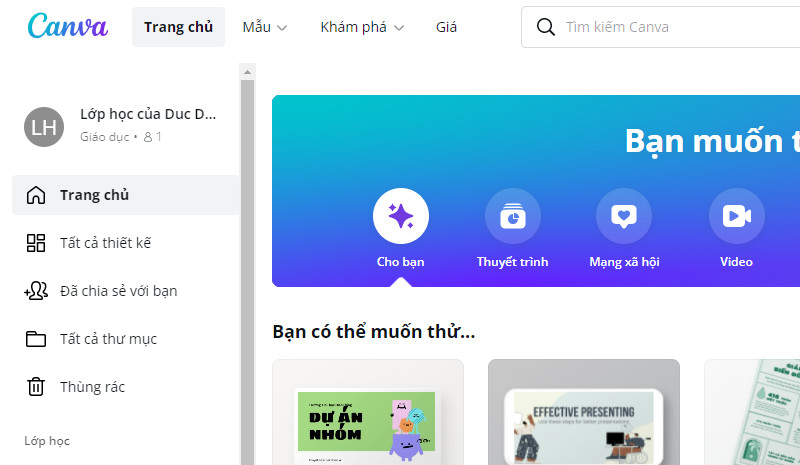 alt text: Giao diện Canva Pro Education với nhiều công cụ thiết kế