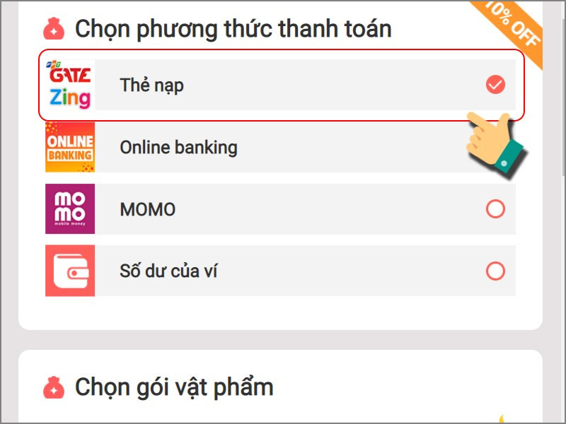 alt text: Giao diện chọn phương thức thanh toán