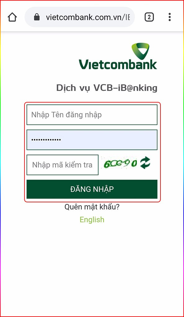 alt text: Giao diện đăng nhập ứng dụng Vietcombank