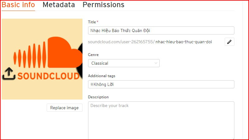 alt text: Giao diện điền thông tin bài hát trên SoundCloud