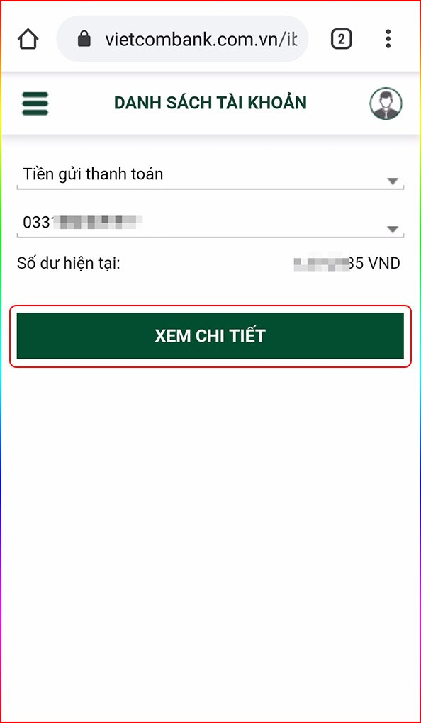 alt text: Giao diện kiểm tra số dư tài khoản Vietcombank