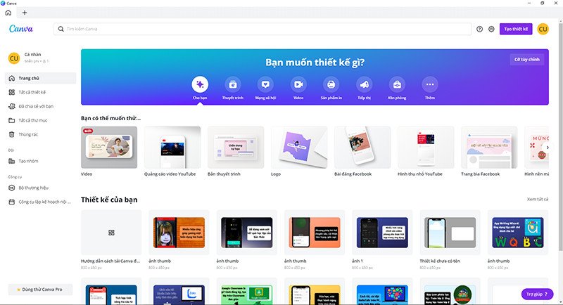 alt text: Giao diện làm việc của Canva