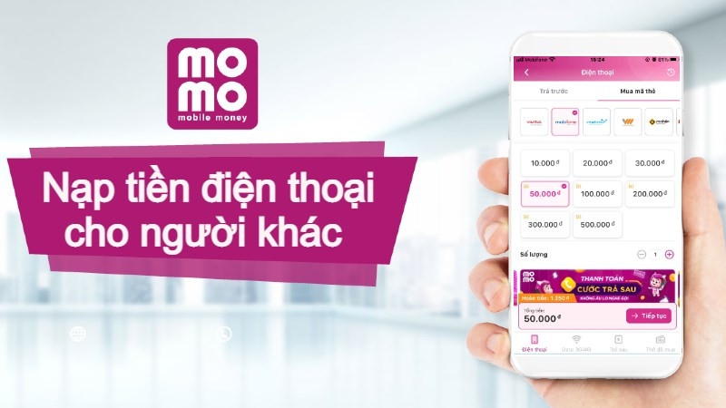 alt text: Giao diện mua mã thẻ điện thoại trên MoMo