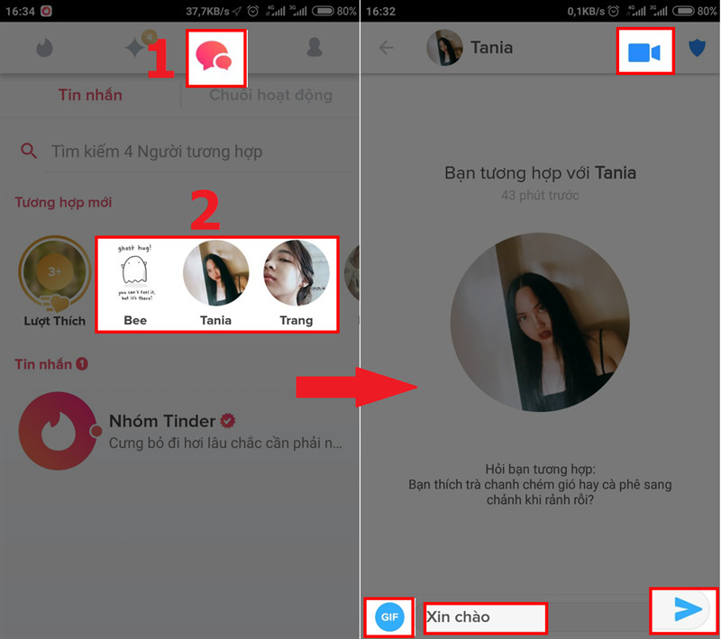 alt text: Giao diện nhắn tin trên ứng dụng Tinder