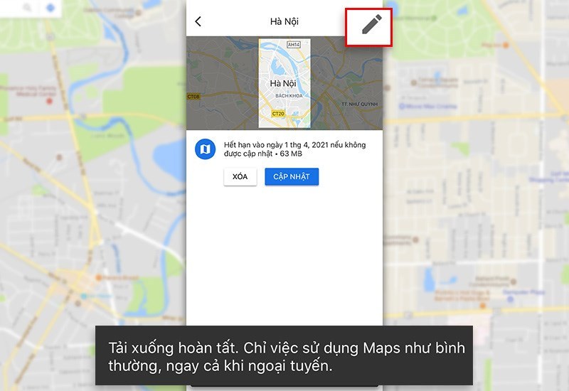 alt text: Giao diện quản lý bản đồ offline trên Google Maps