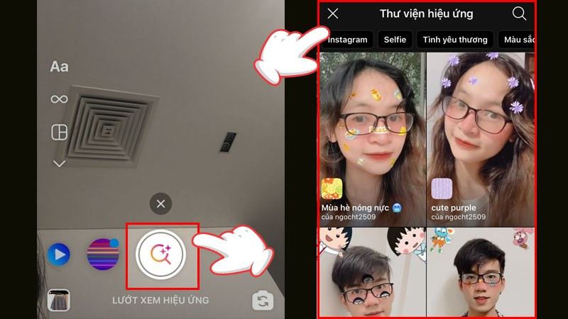 alt text: Giao diện Thư viện hiệu ứng trên Instagram