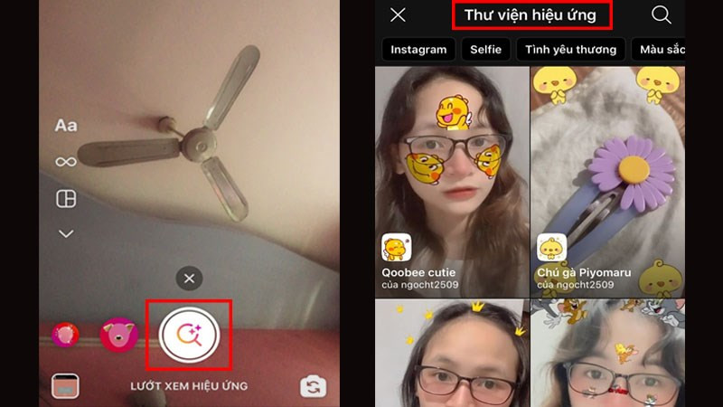 alt text: Giao diện tìm kiếm hiệu ứng trên Instagram