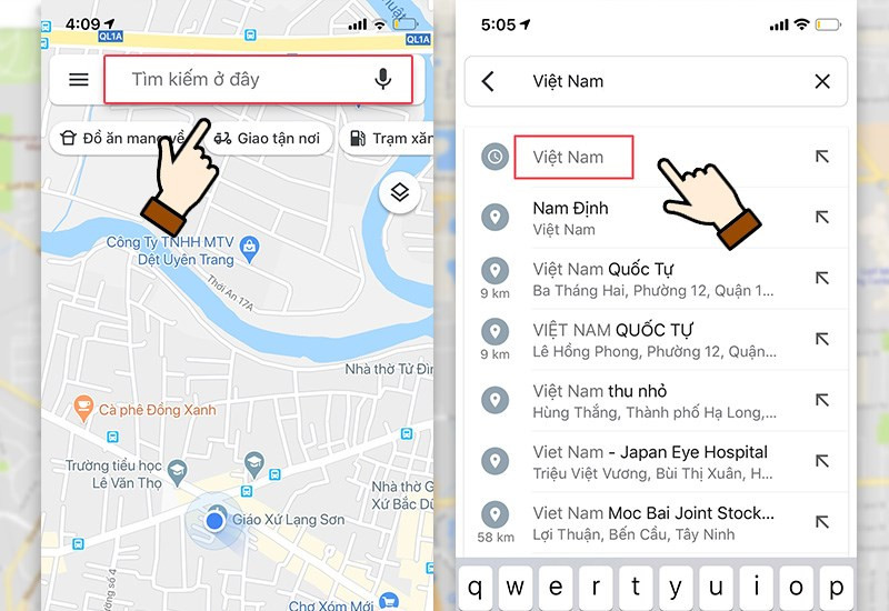 alt text: Giao diện tìm kiếm trên Google Maps