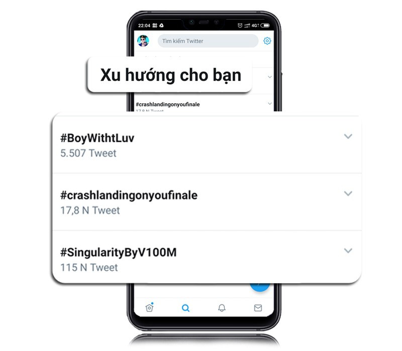 alt text: Giao diện Twitter hiển thị xu hướng