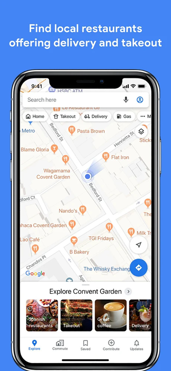 alt text: Giao diện ứng dụng Google Maps, hiển thị bản đồ và chỉ đường