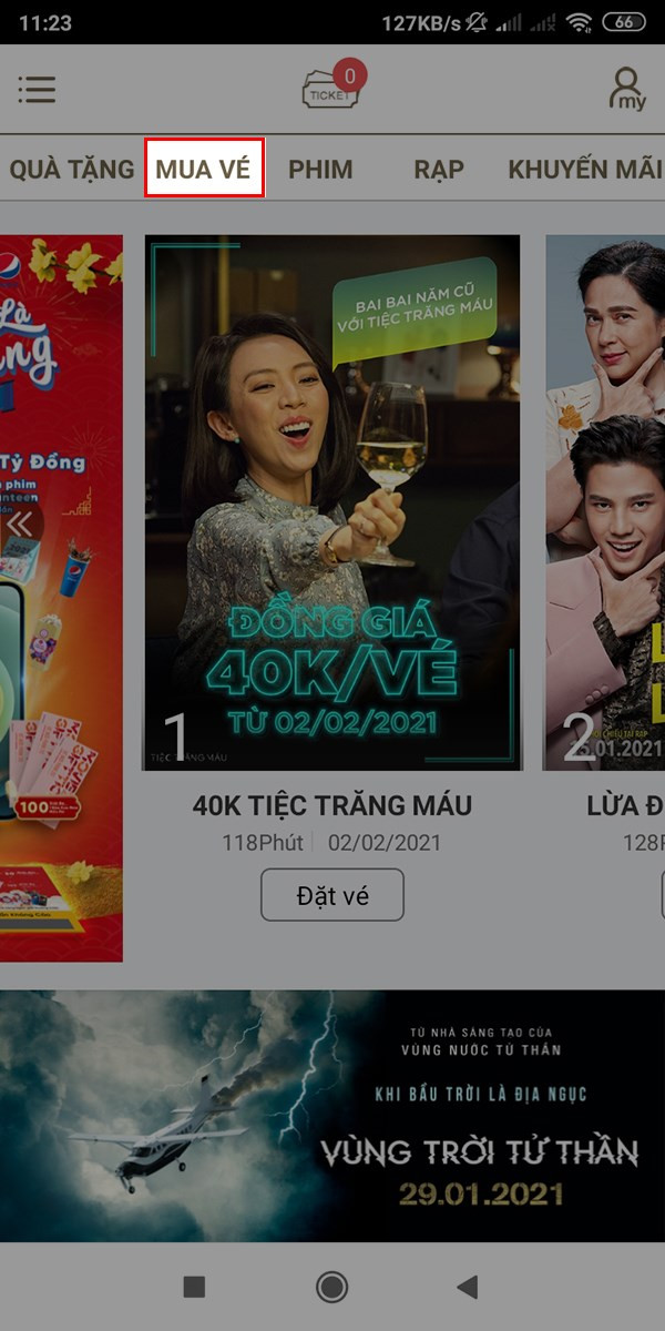 Alt text: Giao diện ứng dụng Lotte Cinema trên điện thoại