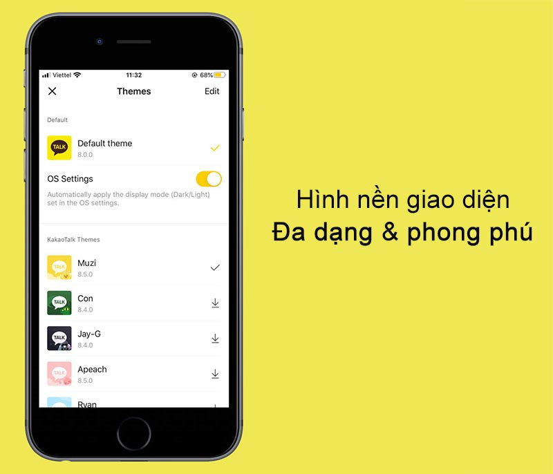 alt text: Giao diện và nhãn dán trên KakaoTalk