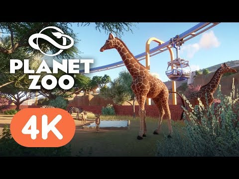 alt text: Hình ảnh game Planet Zoo, hiển thị một vườn thú với nhiều loài động vật