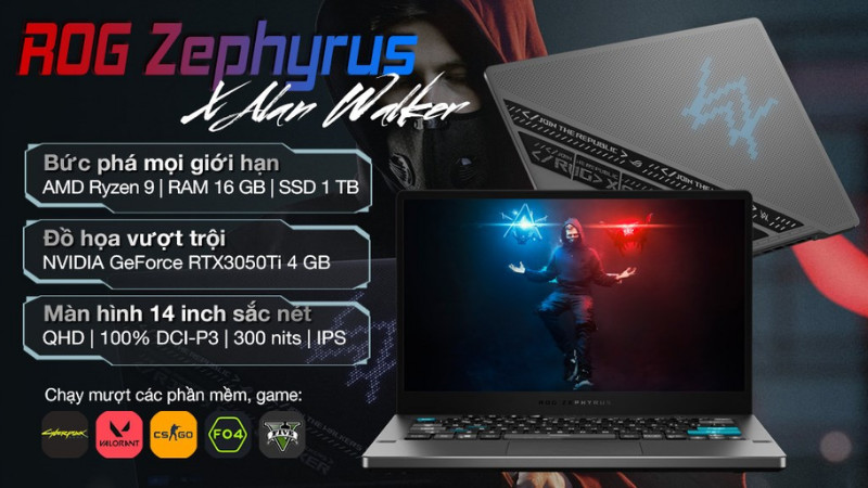 alt text: Hình ảnh laptop gaming Asus ROG Zephyrus Gaming G14 Alan Walker